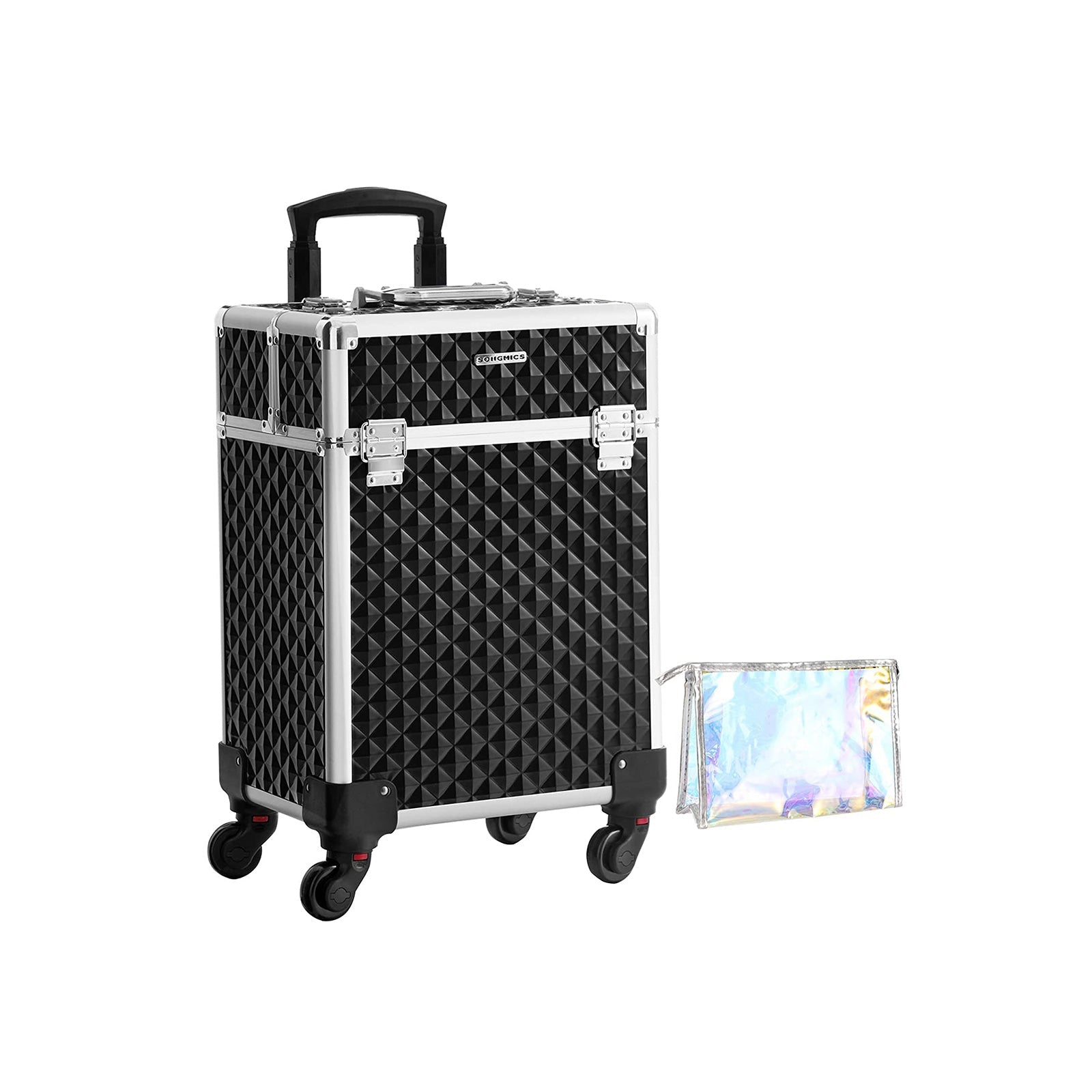 Makeup Case – Plastic – Black – Lockable, Wheeled Design with Extendable Trays