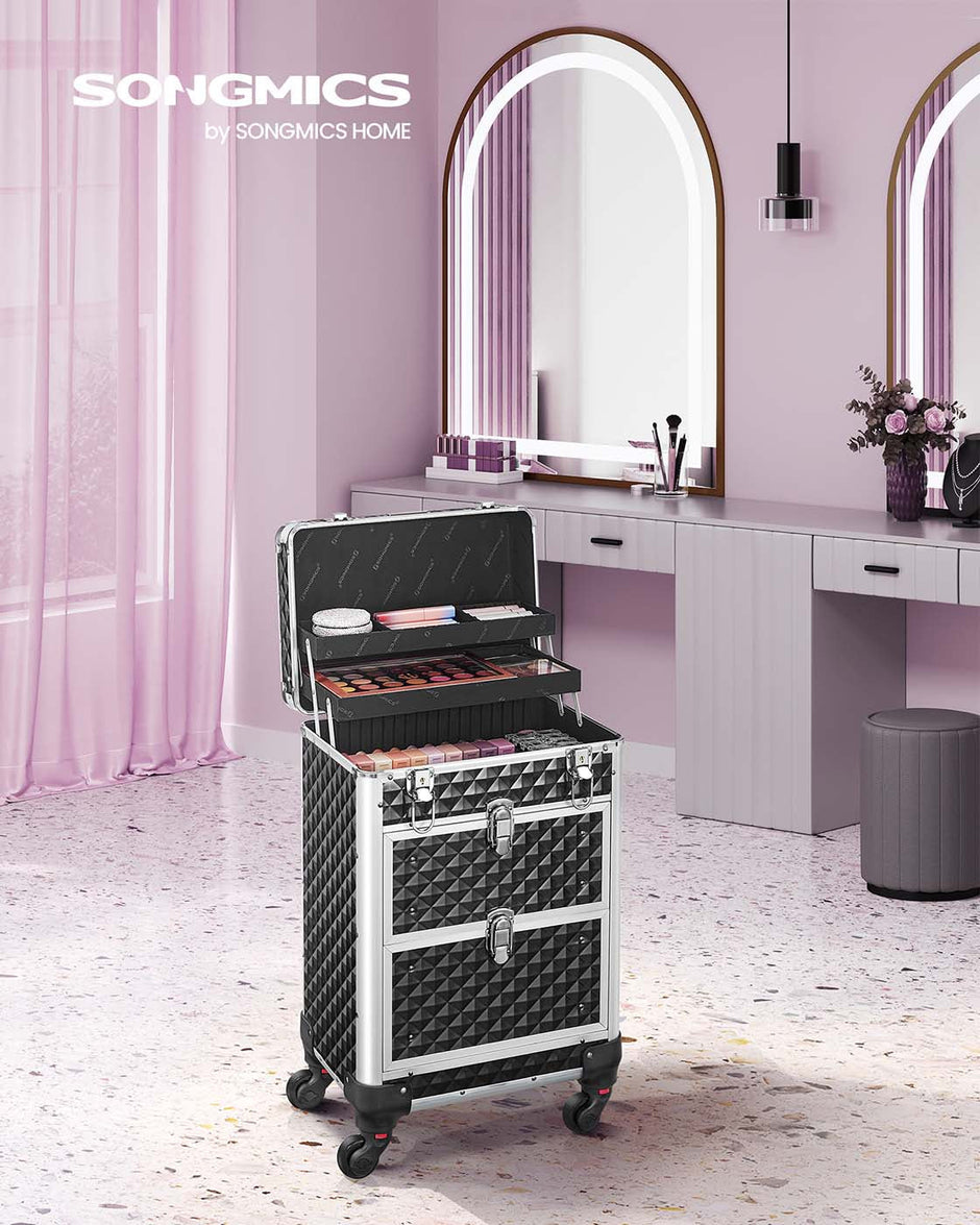 Rolling Makeup Case – ABS – Red – Lockable and Portable