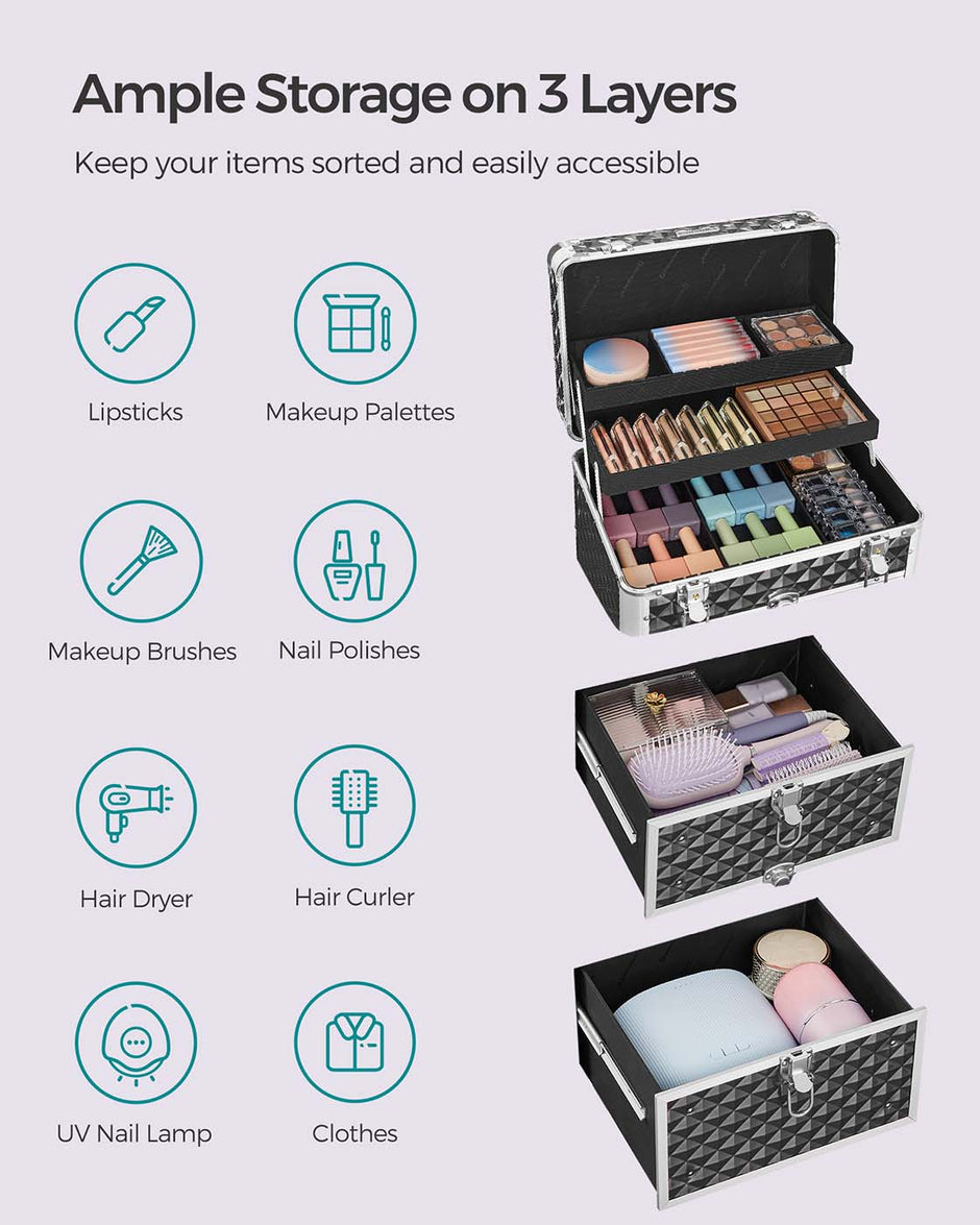 Rolling Makeup Case – ABS – Red – Lockable and Portable