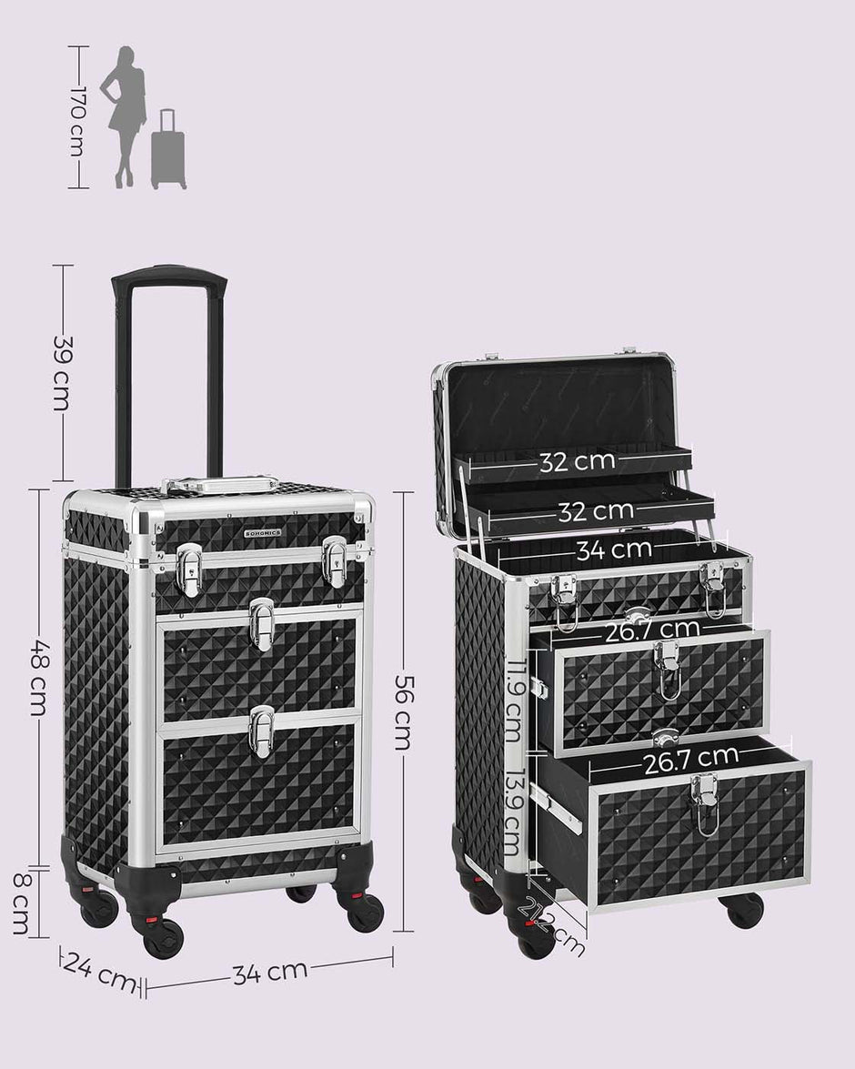 Rolling Makeup Case – ABS – Red – Lockable and Portable