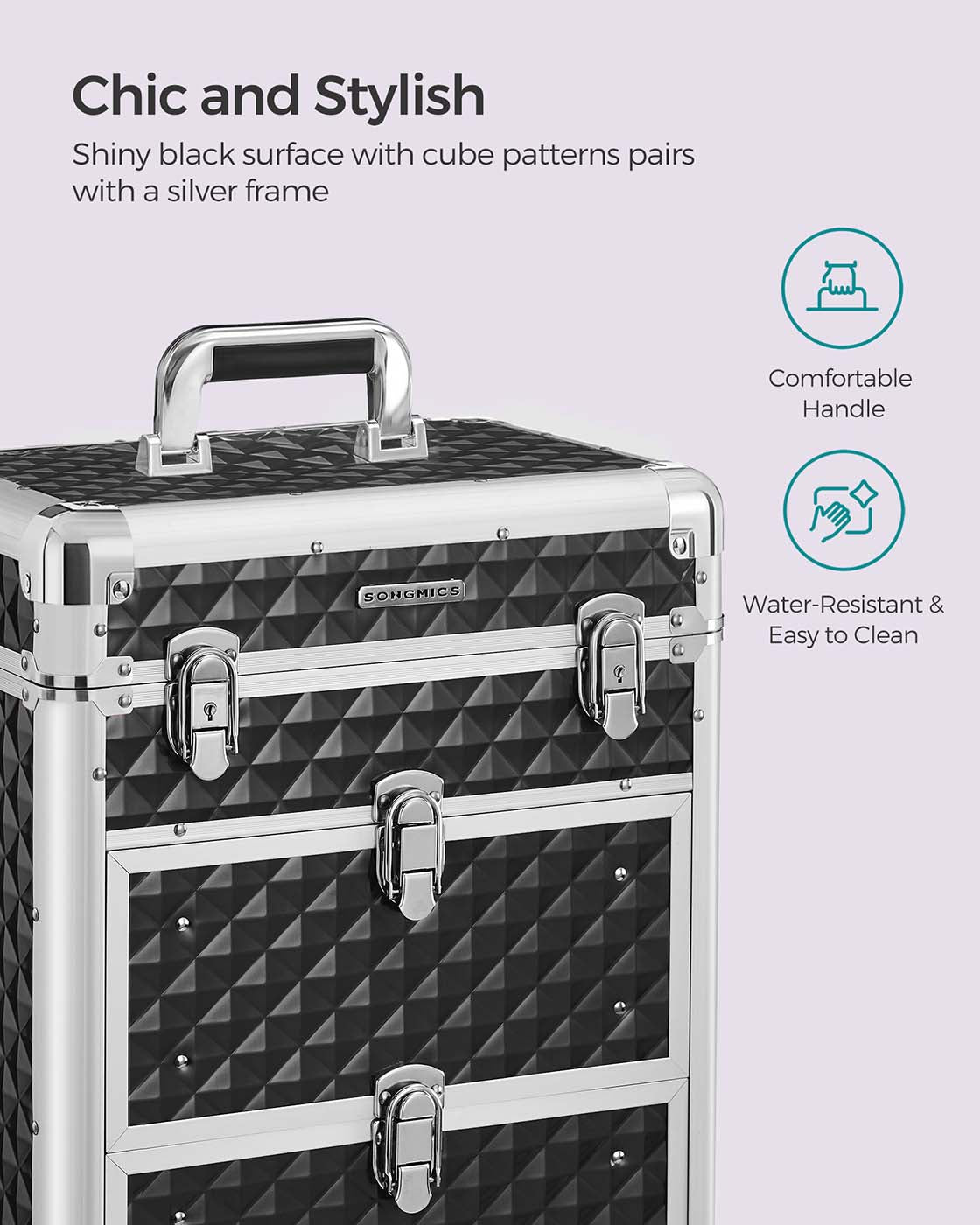 Rolling Makeup Case – ABS – Red – Lockable and Portable