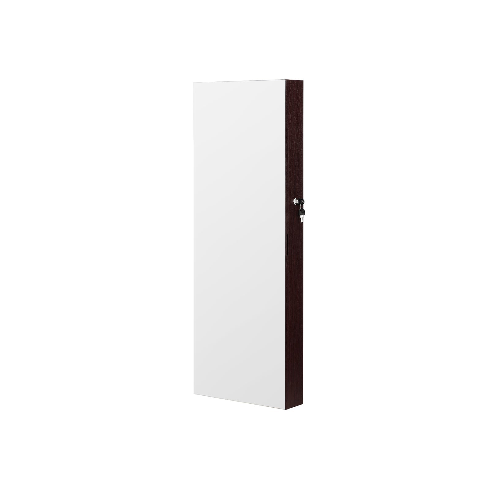 Jewelry Cabinet Armoire – Wood – Brown – Lockable Wall-Mounted with Full-Length Mirror and Cosmetic Storage Trays
