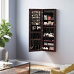 Jewelry Cabinet Armoire – Wood – Brown – Lockable Wall-Mounted with Full-Length Mirror and Cosmetic Storage Trays