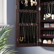 Jewelry Cabinet Armoire – Wood – Brown – Lockable Wall-Mounted with Full-Length Mirror and Cosmetic Storage Trays