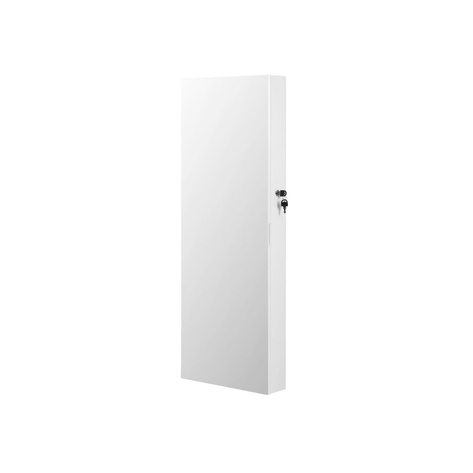 Jewelry Cabinet Armoire – Wood – White – Lockable Wall-Mounted with Full-Length Mirror