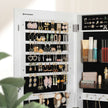 Jewelry Cabinet Armoire – Wood – White – Lockable Wall-Mounted with Full-Length Mirror