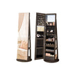Jewellery Cabinet – MDF – Rustic Brown and Ink Black – Full-Length Mirror with 360° Swivel and Lockable Storage