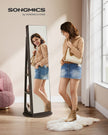 Jewellery Cabinet – MDF – Rustic Brown and Ink Black – Full-Length Mirror with 360° Swivel and Lockable Storage