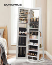 Jewellery Storage Organiser – Wood – Rustic Brown – 360° Swivel with Lockable Mirror and LED Lights