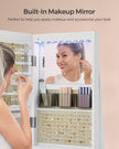 Jewellery Cabinet – Wood – Rustic Brown – Full-Length Mirror with 360° Swivel and LED Lighting