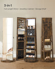 Rotating Jewelry Cabinet – MDF – Rustic Brown – Lockable Full-Length Mirror with 360° Swivel Storage and 6 LEDs