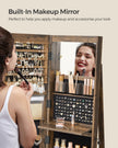 Rotating Jewelry Cabinet – MDF – Rustic Brown – Lockable Full-Length Mirror with 360° Swivel Storage and 6 LEDs