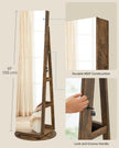 Rotating Jewelry Cabinet – MDF – Rustic Brown – Lockable Full-Length Mirror with 360° Swivel Storage and 6 LEDs