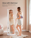 Jewellery Cabinet – Engineered Wood – Cloud White – Lockable with Full-Length Mirror and Adjustable LED Lights