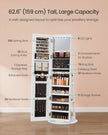 Jewellery Cabinet – Engineered Wood – Cloud White – Lockable with Full-Length Mirror and Adjustable LED Lights