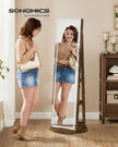 Jewellery Cabinet – Wood – Rustic Brown – Lockable with Full-Length Mirror and Adjustable LED Lights