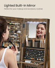 Jewellery Cabinet – Wood – Rustic Brown – Lockable with Full-Length Mirror and Adjustable LED Lights