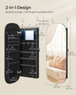 Jewellery Cabinet – Wood – White with Greige Lining – Lockable LED Mirror, Wall/Door Mounted