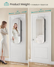 Jewellery Cabinet – Wood – White with Greige Lining – Lockable LED Mirror, Wall/Door Mounted