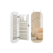 LED Mirror Jewellery Cabinet – MDF – White with Greige Lining – Lockable Wall/Door Mounted with Interior Mirror