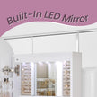 Jewellery Cabinet – Wood – White and Light Grey – Lockable Wall/Door Mounted with LED Mirror and Interior Mirror
