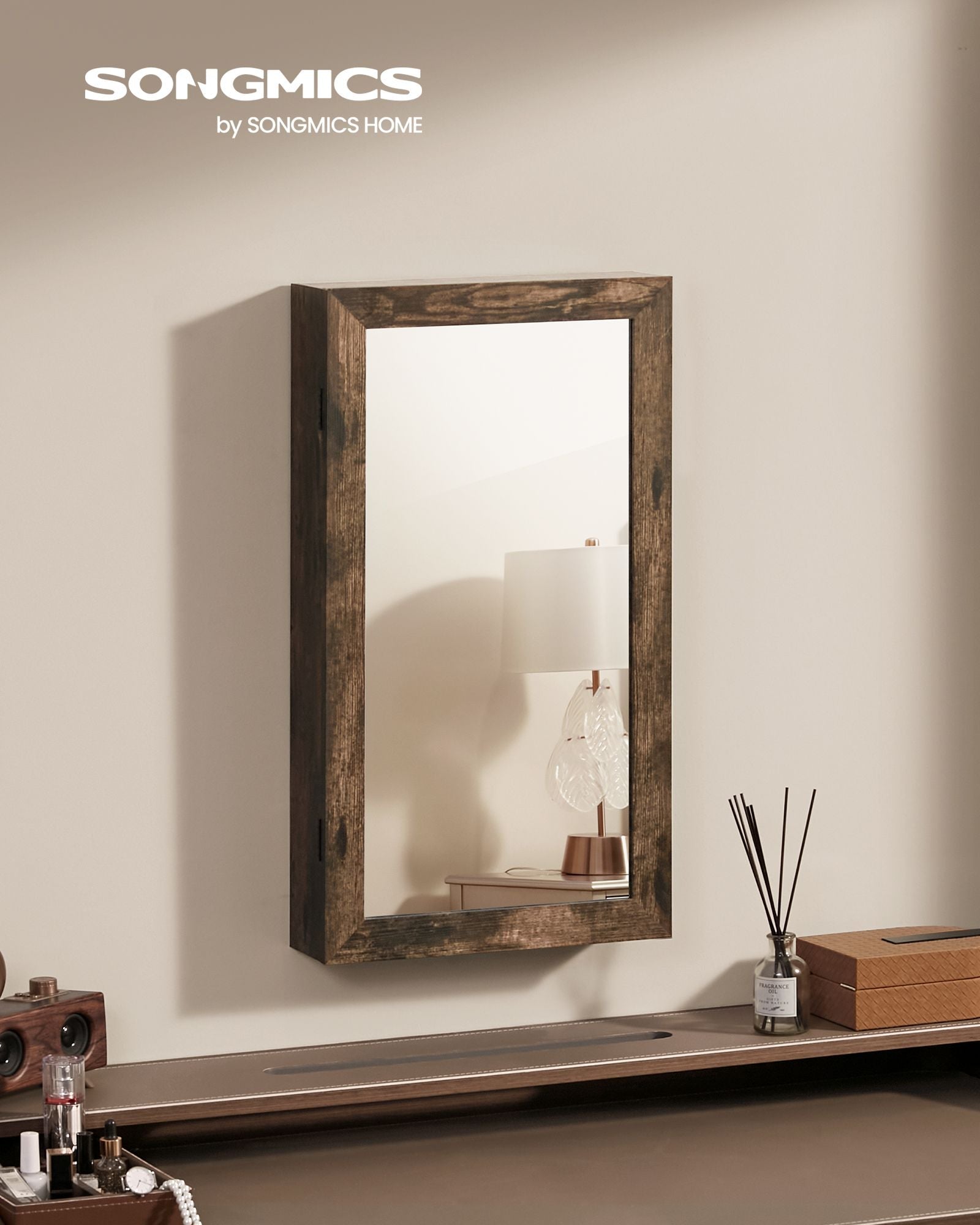 Wall-Mounted Jewellery Cabinet – Mirrored – White – Lockable Organiser