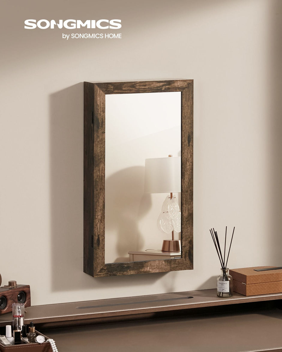 Wall-Mounted Jewellery Cabinet – Mirrored – White – Lockable Organiser
