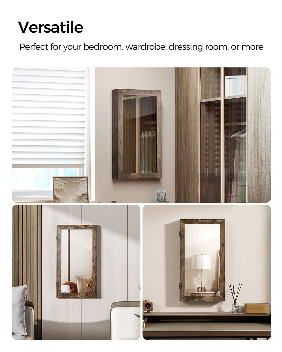 Wall-Mounted Jewellery Cabinet – Mirrored – White – Lockable Organiser