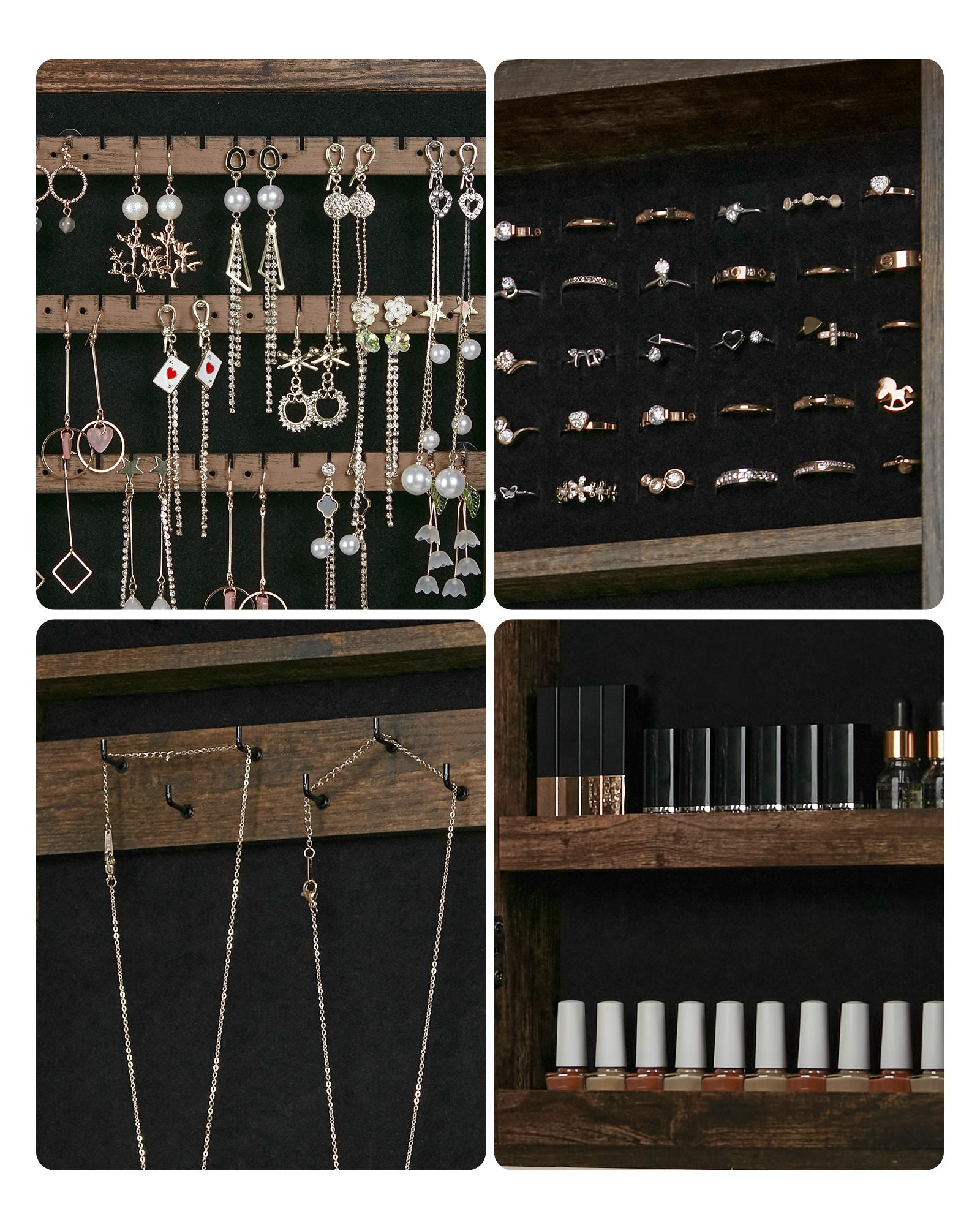 Wall-Mounted Jewellery Cabinet – Mirrored – White – Lockable Organiser