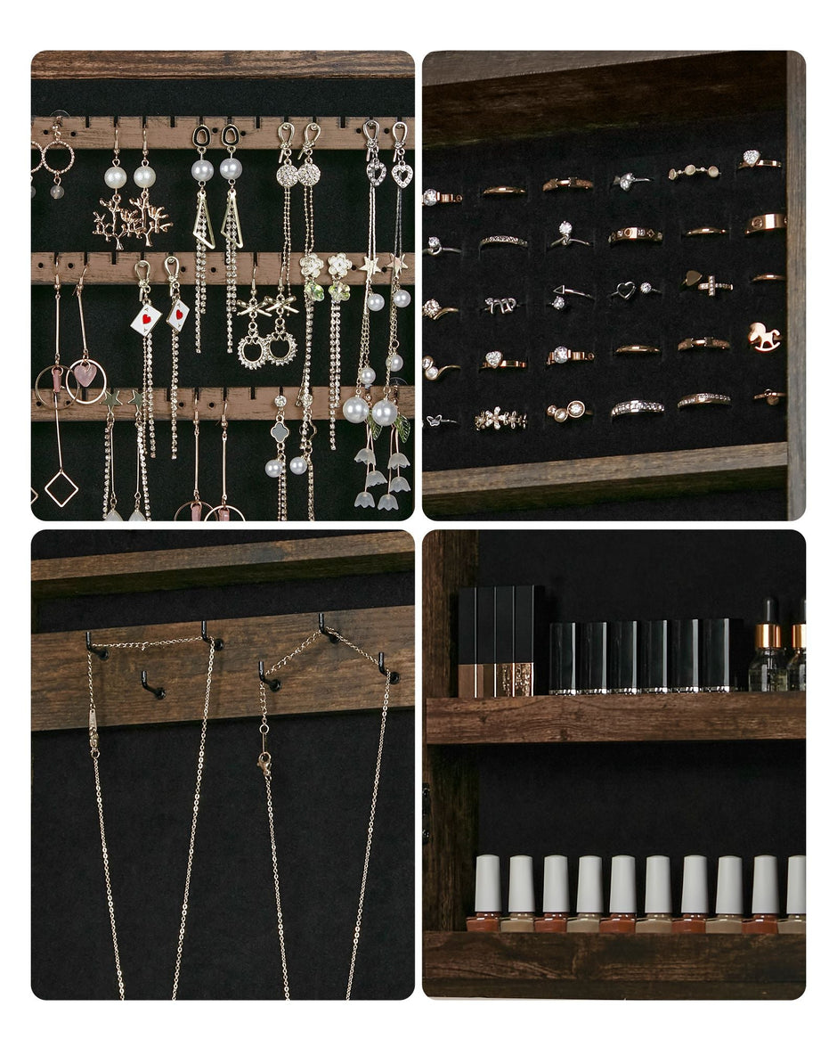 Wall-Mounted Jewellery Cabinet – Mirrored – White – Lockable Organiser