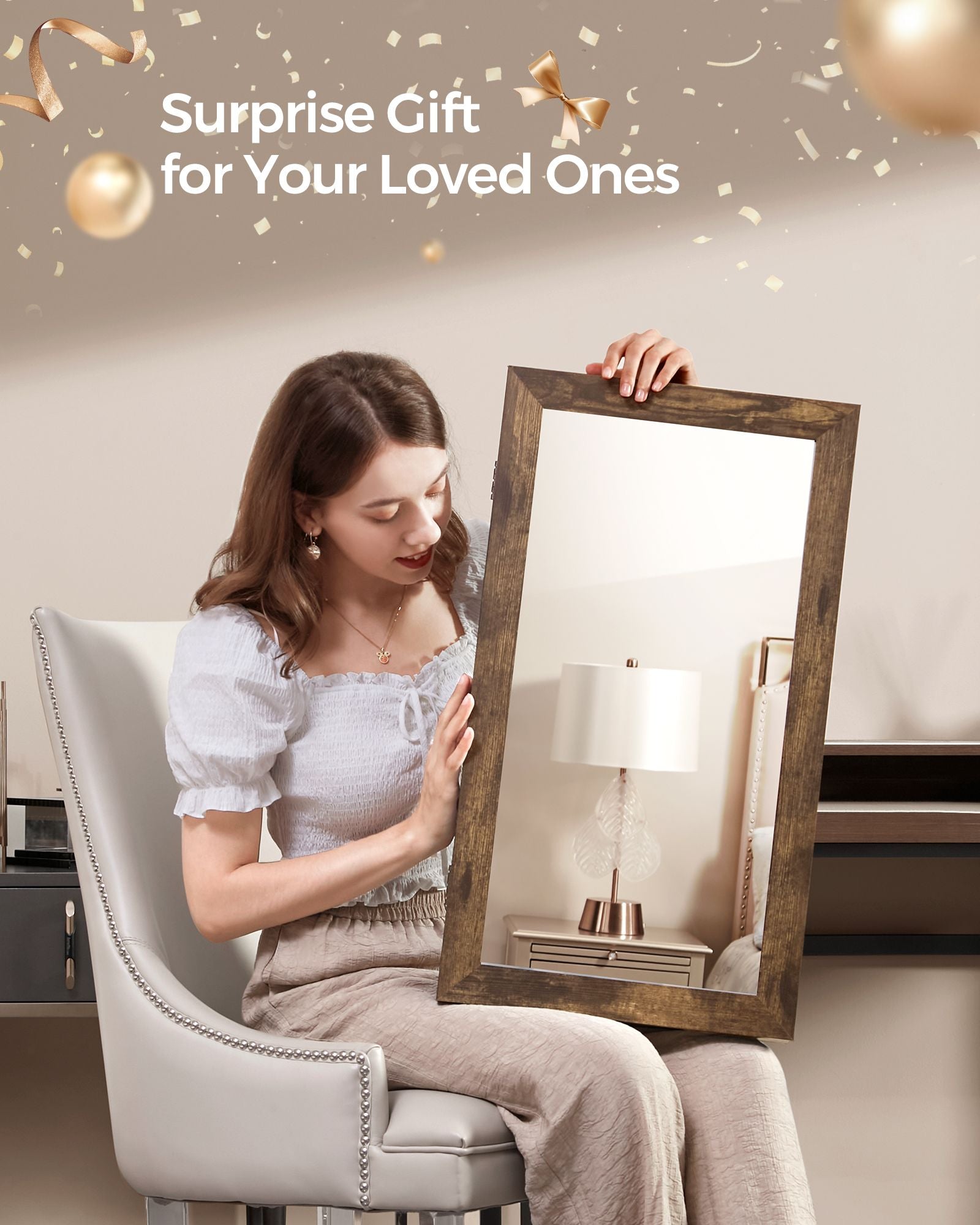 Wall-Mounted Jewellery Cabinet – Mirrored – White – Lockable Organiser