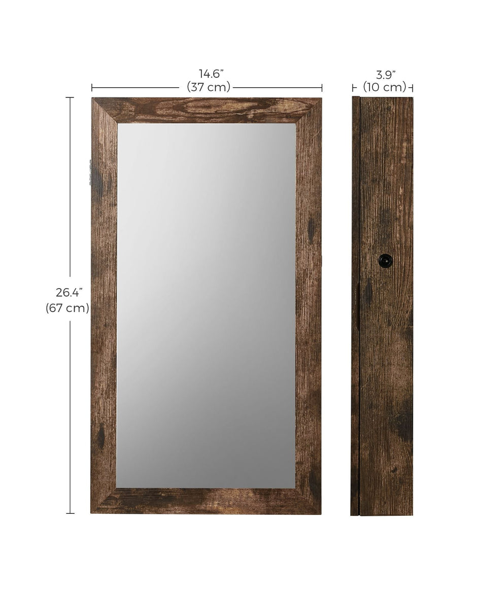 Wall-Mounted Jewellery Cabinet – Mirrored – White – Lockable Organiser