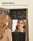 Jewellery Cabinet – Wood – White – 360° Swivel with Full-Length Mirror and Storage Shelf