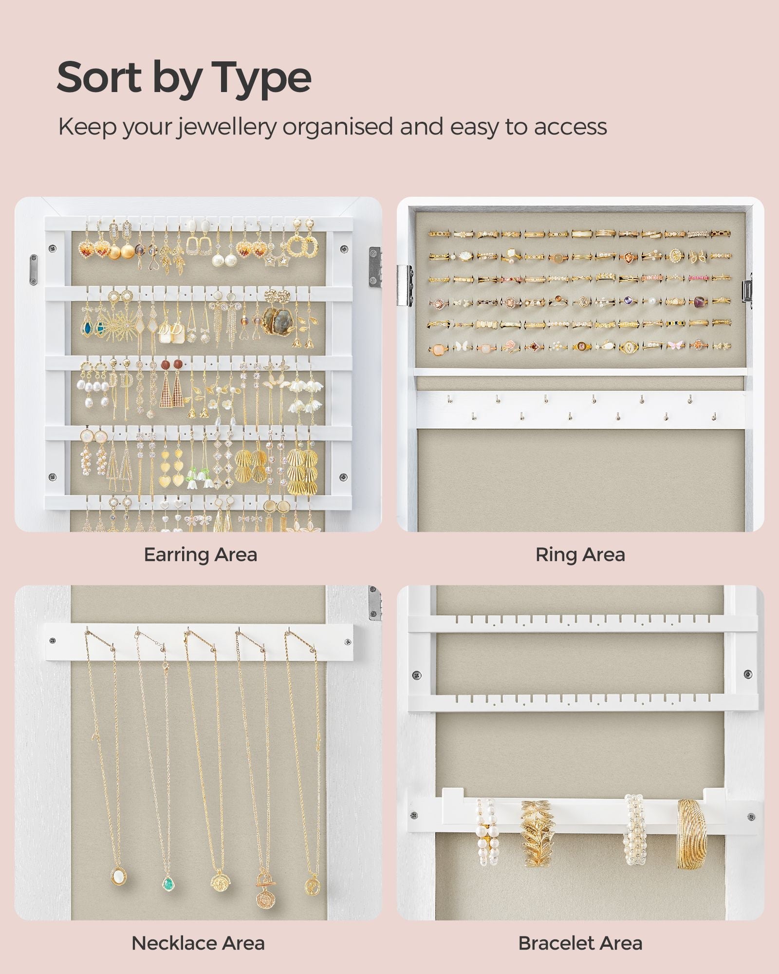 Jewelry Cabinet – Wood – Brown – Full Length Standing Mirror with Simple Assembly