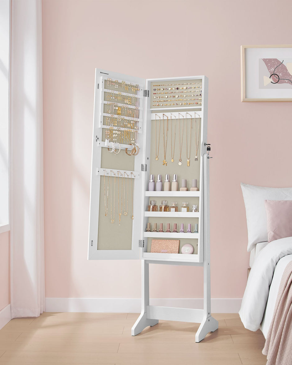 Jewelry Cabinet – Wood – Brown – Full Length Standing Mirror with Simple Assembly