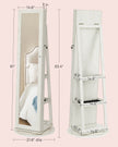 Jewellery Cabinet – Wood – White with Greyish Grain – 360° Swivel and Lockable with Full-Length Mirror