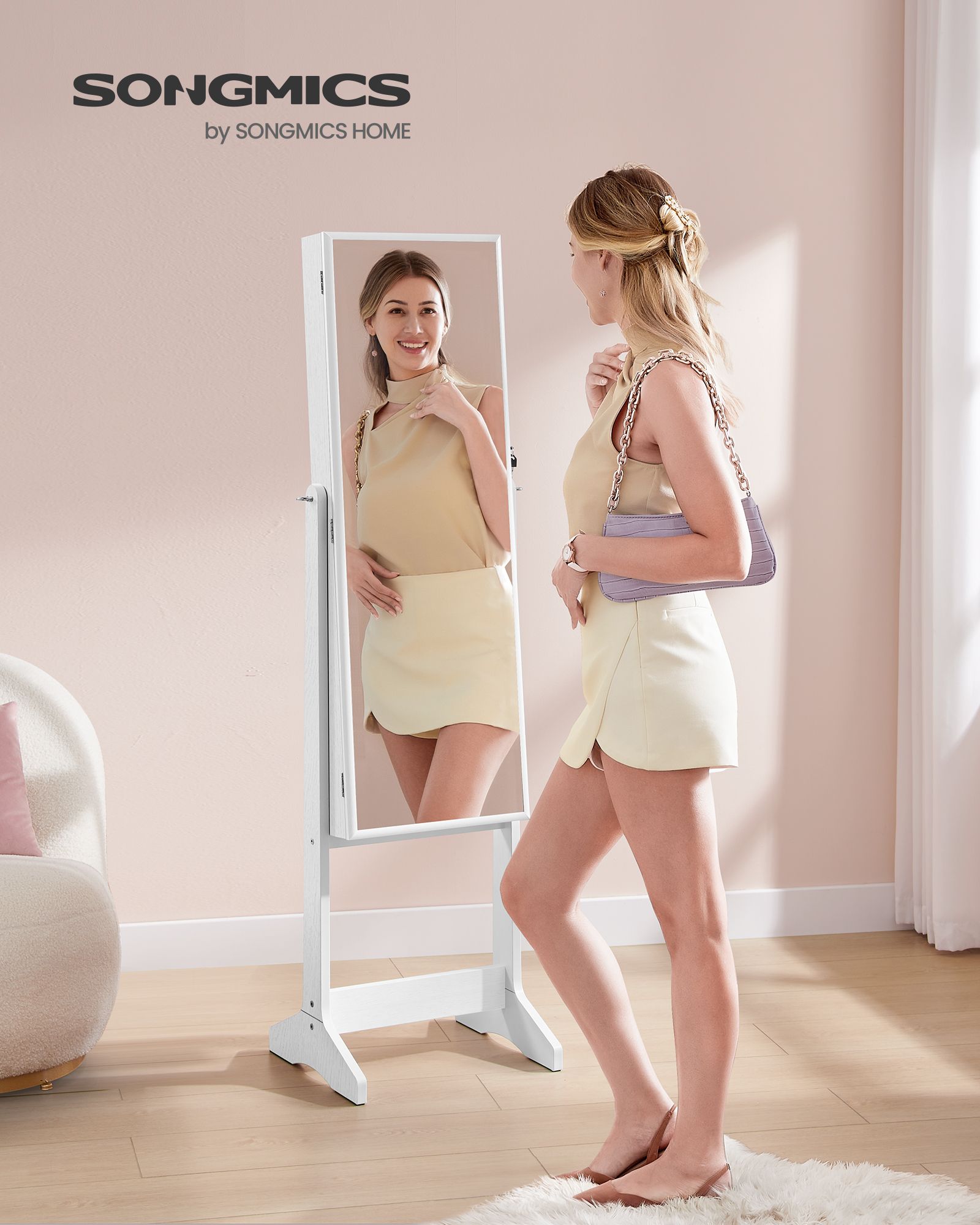 Full Length Mirror Jewelry Cabinet – Brown – Standing Design with Simple Assembly