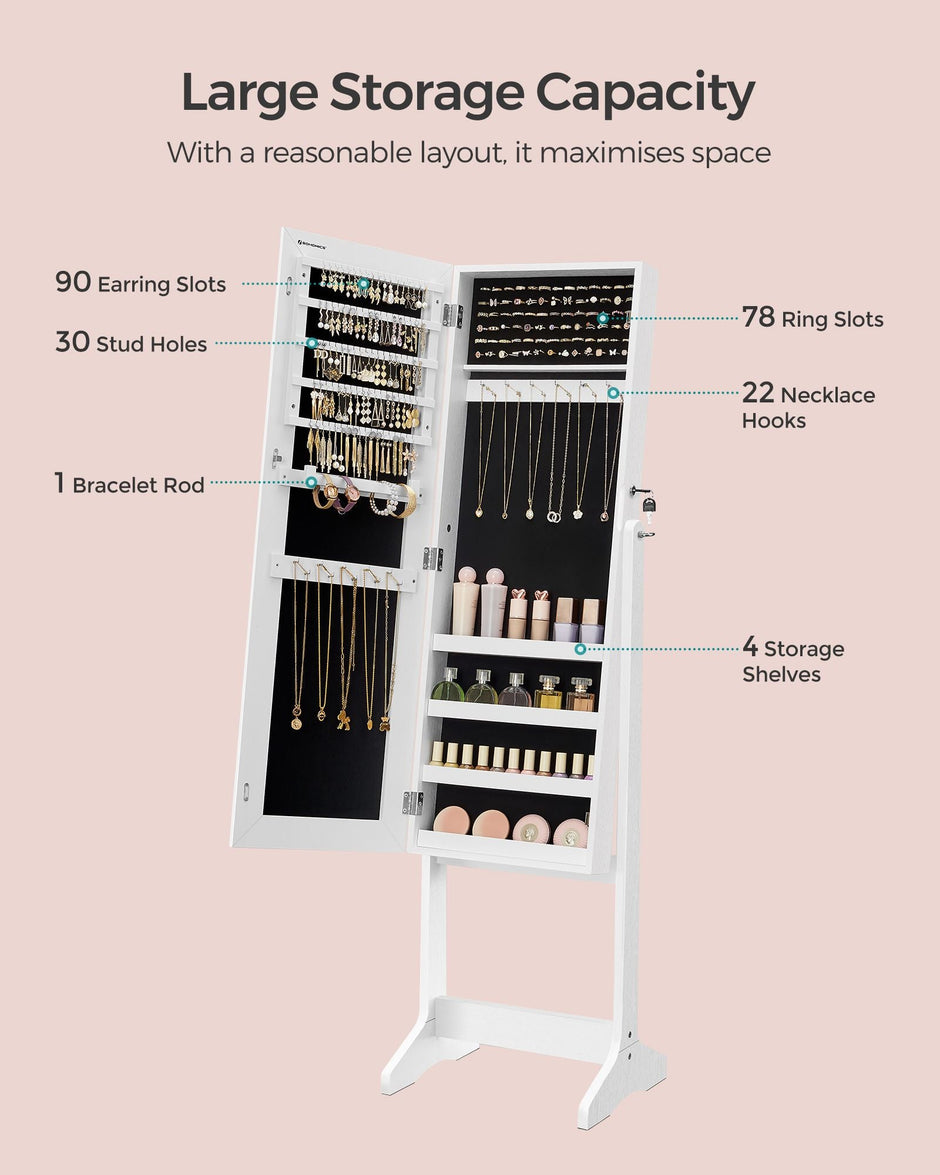 Full Length Mirror Jewelry Cabinet – Brown – Standing Design with Simple Assembly