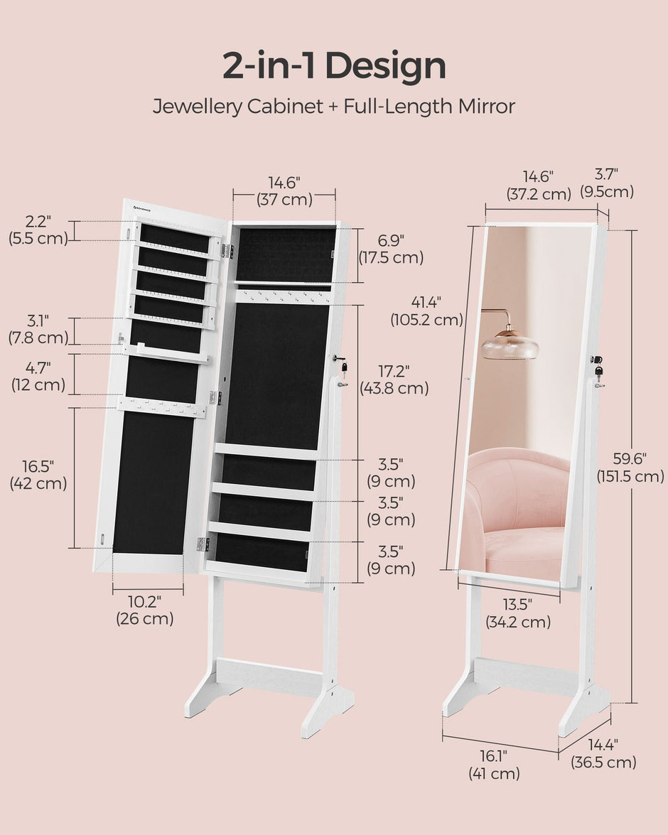 Full Length Mirror Jewelry Cabinet – Brown – Standing Design with Simple Assembly