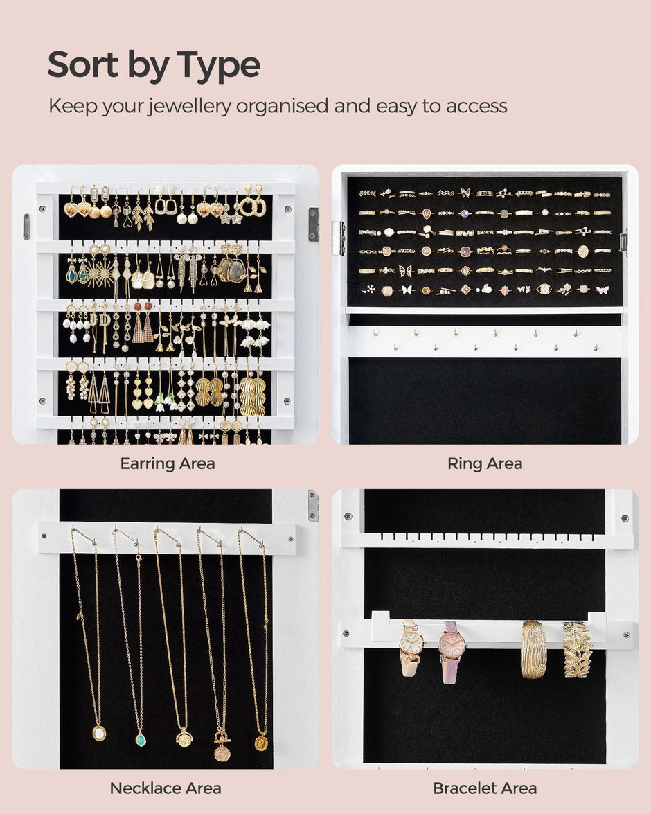 Full Length Mirror Jewelry Cabinet – Brown – Standing Design with Simple Assembly