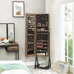 Jewelry Cabinet – Steel Frame – Rustic Brown and Black – Lockable with Mirror and Mesh Shelf