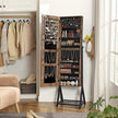 Jewelry Cabinet – Steel Frame – Rustic Brown and Black – Lockable with Mirror and Mesh Shelf