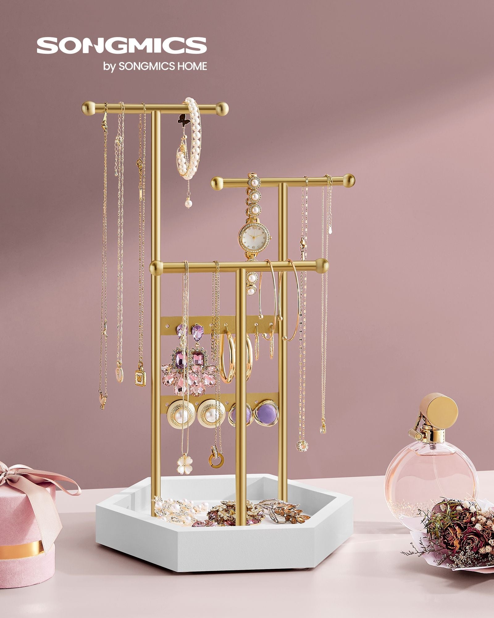 Jewellery Stand – Metal – Multi-Color – 4 Independent Zones with Bottom Tray