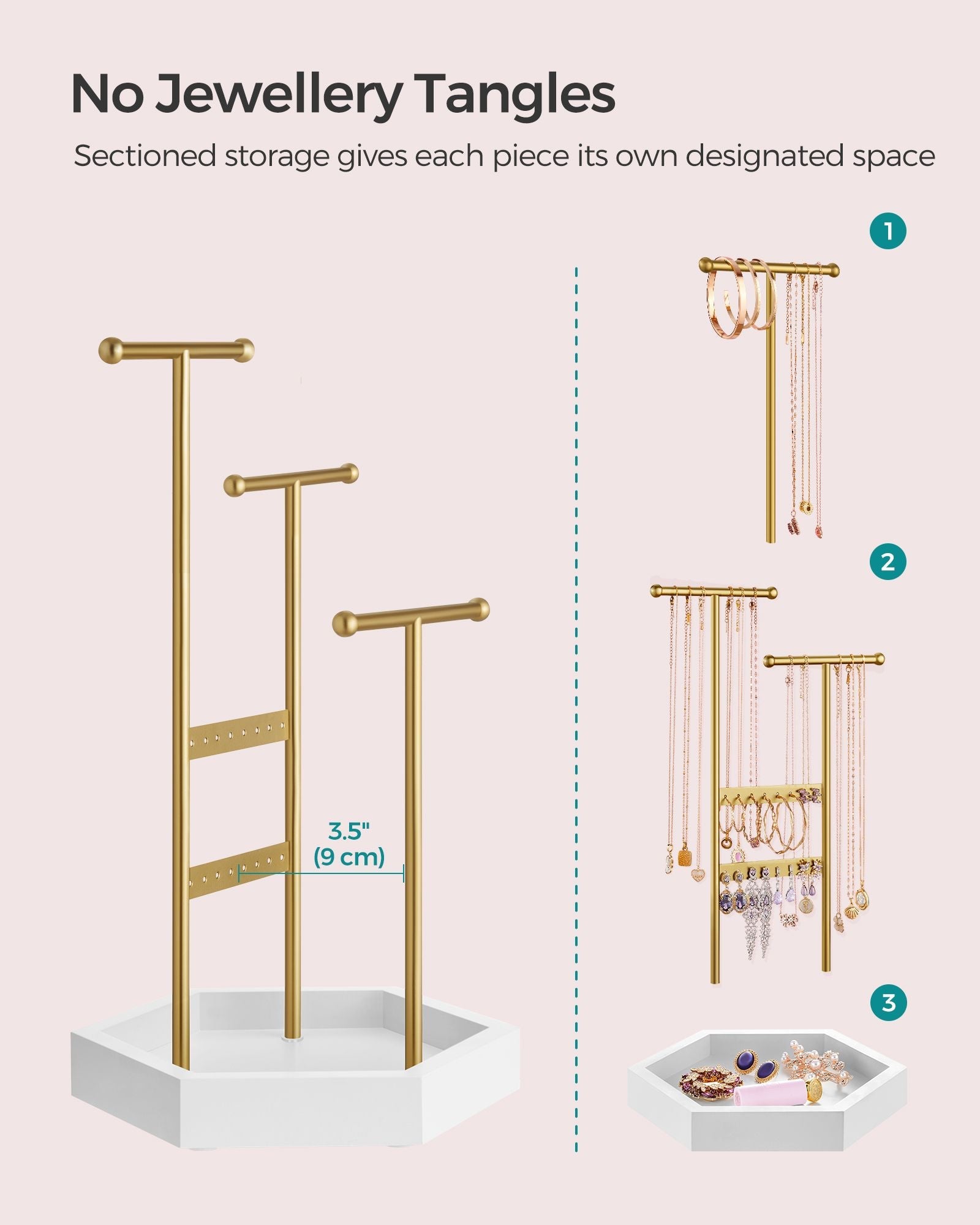 Jewellery Stand – Metal – Multi-Color – 4 Independent Zones with Bottom Tray