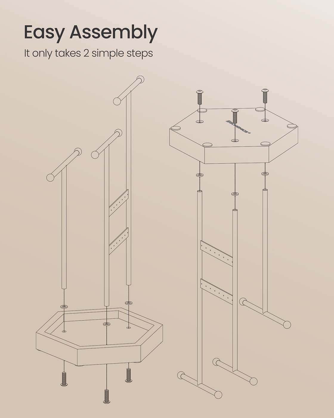 Jewellery Stand – Metal – Dove Grey and Cloud White – 3 Tiers with 1 Tray and 4 Independent Zones