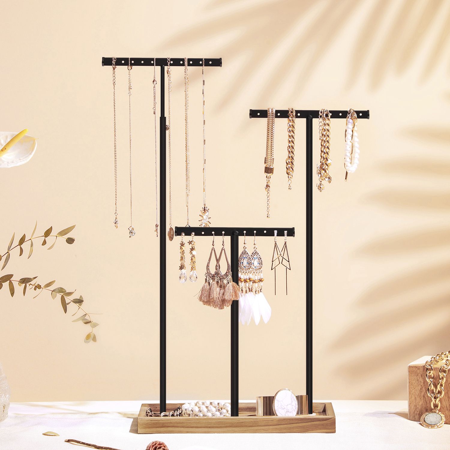 Jewellery Display Stand – Metal – Rustic Brown and Ink Black – Adjustable Height with T-Bars