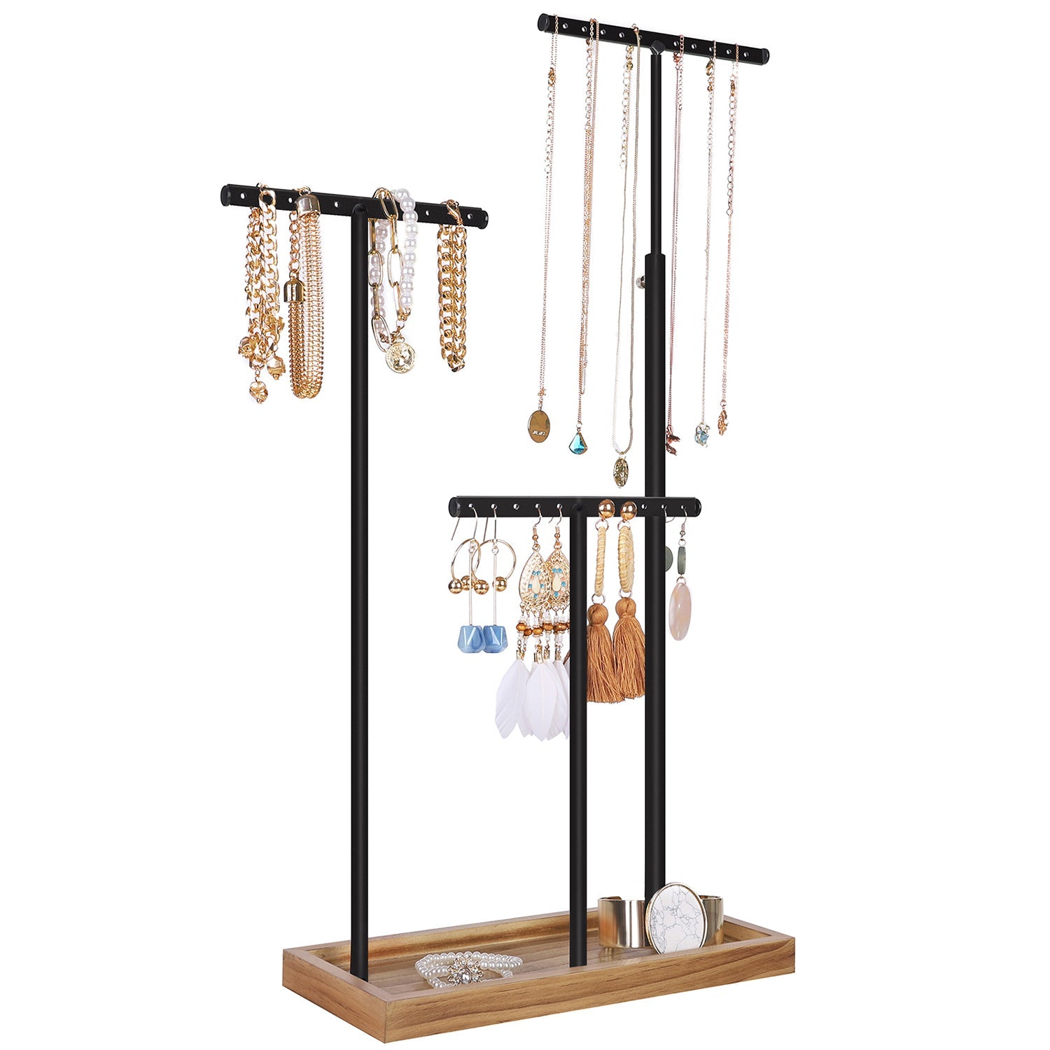 Jewellery Display Stand – Metal – Rustic Brown and Ink Black – Adjustable Height with T-Bars