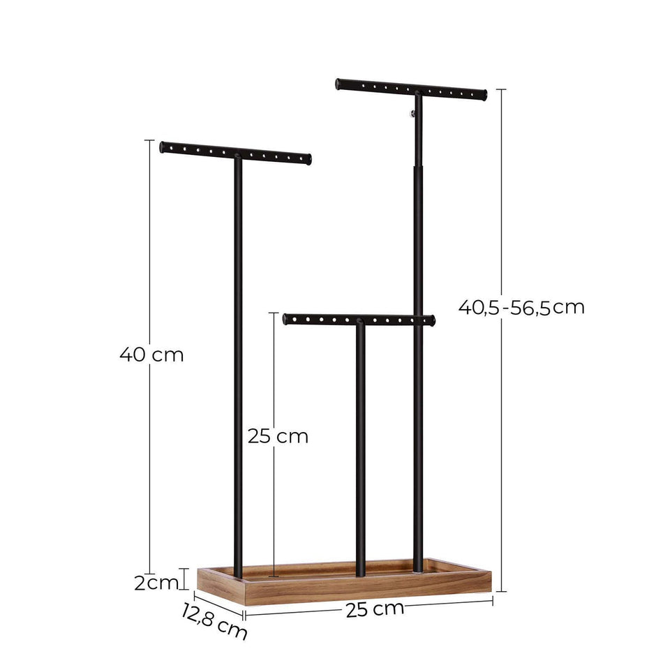 Jewellery Display Stand – Metal – Rustic Brown and Ink Black – Adjustable Height with T-Bars