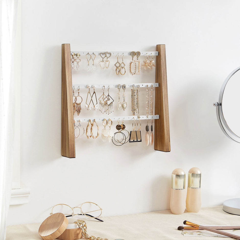 Wall-Mounted Jewellery Display Stand – Metal – Rustic Brown and White – Adjustable Angle