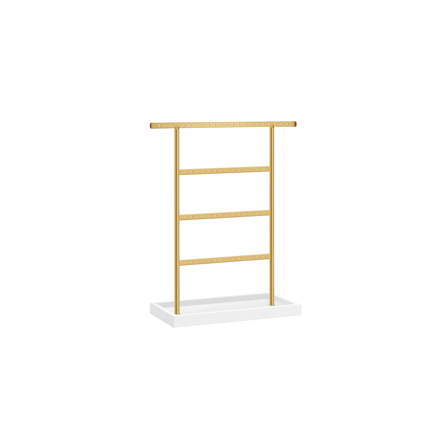 4-Tier Jewellery Stand – Metal – White and Gold – Includes Base Tray for Organizing Accessories